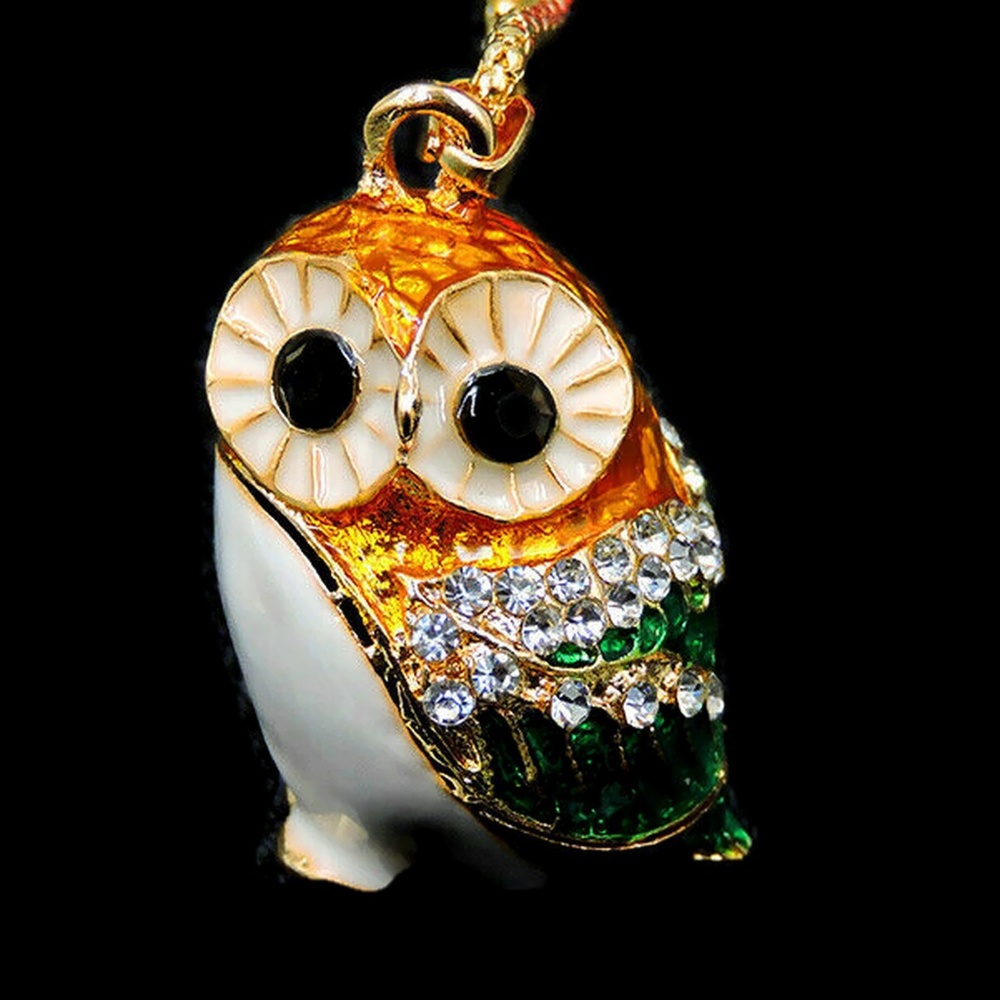 3D Owl Pendant Rhinestones Enamel NWT-